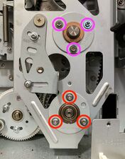 Each circular bearing support is held on with 3 screws.