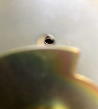 Looking through the 12:00 alignment hole in the main pulley.
